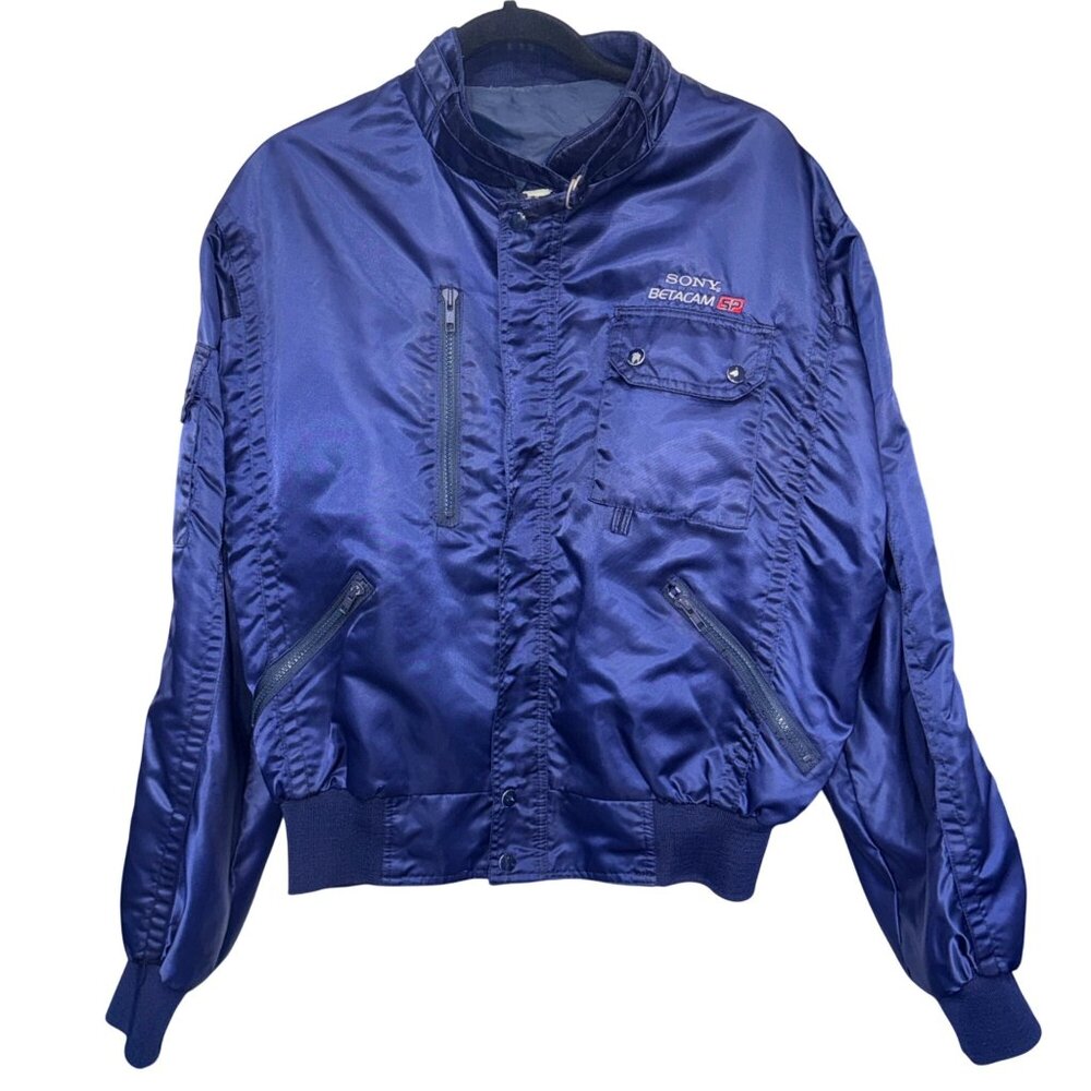 Sony Betacam SP Jacket Mens L Blue Satin Bomber Astro Sportswear 90s Vintage